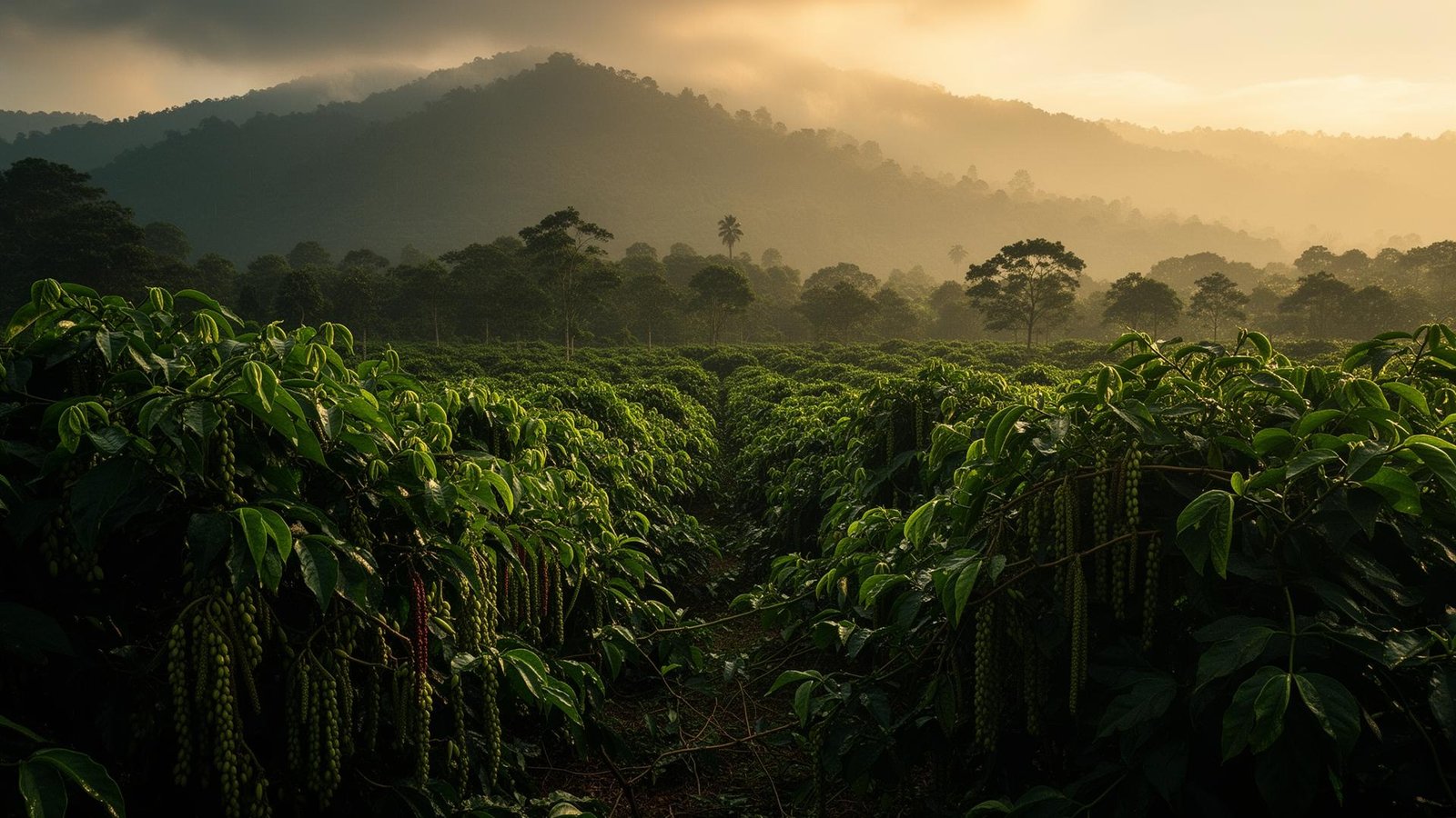 Kerala spice plantation at golden hour